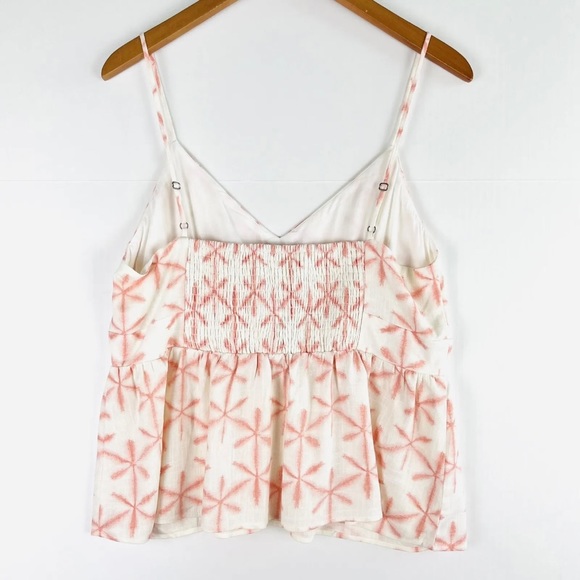 Loft Cami Tank Top Large Petite Linen Blend Cream Pink Stars Boho Baby Doll NWT - Picture 2 of 10